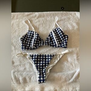 Beach Bunny Blue and White Checkered Swimwear